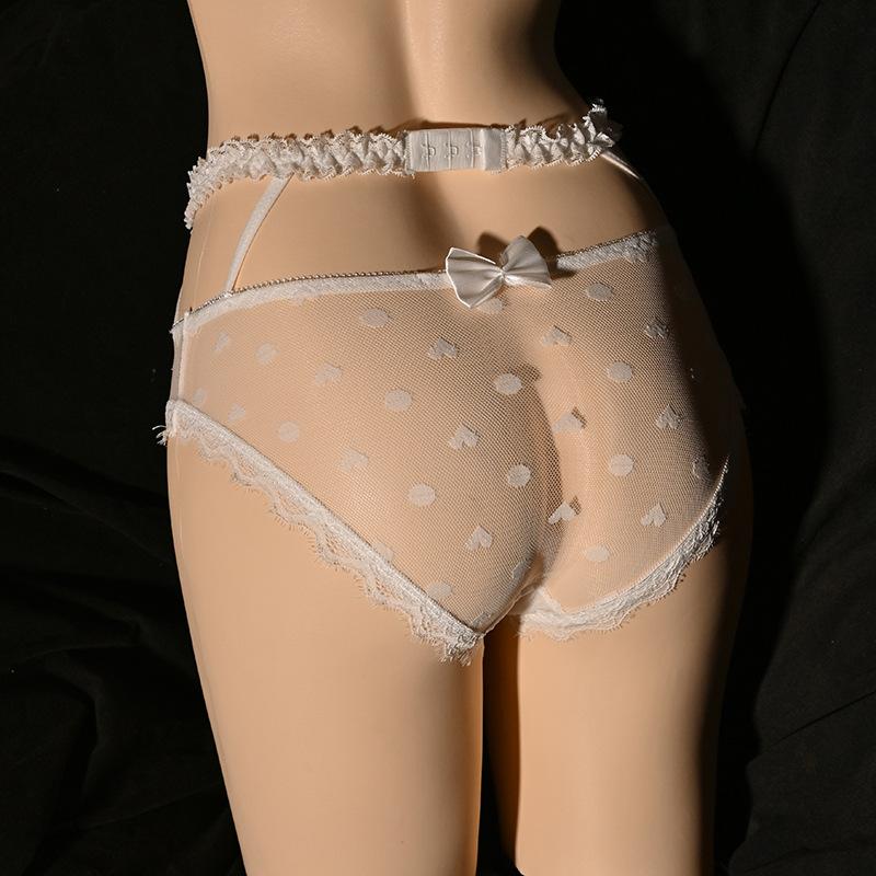 Men Sissy Panties Japanese Embroidery Lace Underpant Hollow Waist Sheer Briefs Open Close Penis Sheath Crossdressing Underwear