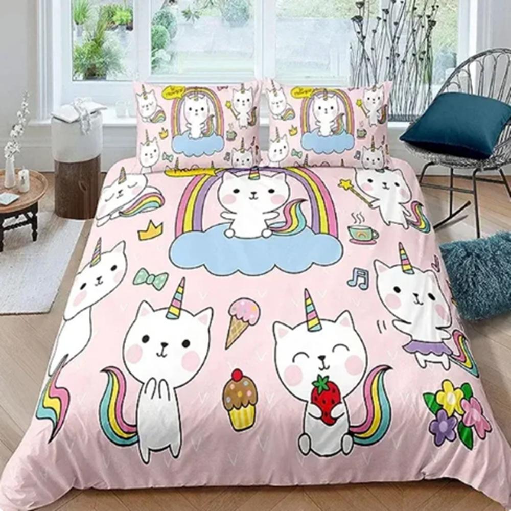 Rainbow Duvet Cover Cartoon Bed Room 3-Piece Set Children Cute Polyester Soft Breathable Comforter Animation Bedding