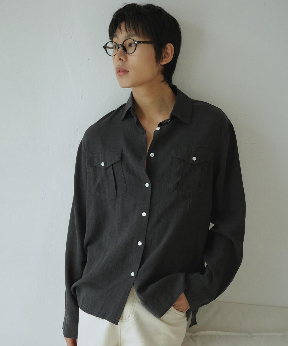 Wednesday Oasis French Two-Pocket Linen Shirt_Navy(Wc25-Sh03) Navy/M
