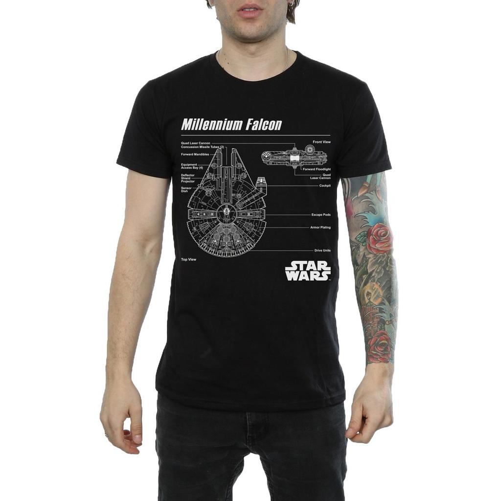 STAR WARS Mens Millennium Falcon Blueprint T-Shirt
