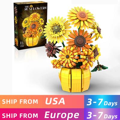 1009 PIÈCES Briques de construction Tournesol Bouquet de fleurs Modèle Vase Ensemble de Briques Idée Décoration de Maison Jouets Éducatifs pour Enfants Cadeaux de Vacances