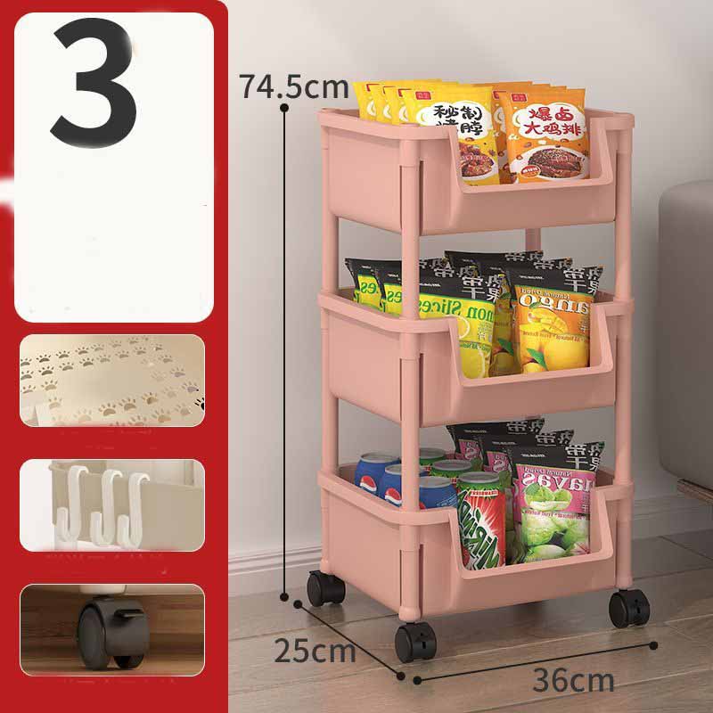 

3/4-шарова полиця для зберігання Пластикова стійка для підсушування Пересувні міжпросторові полиці для зберігання Космічна стійка з роликовим кухонним органайзером 3 layers рожевий