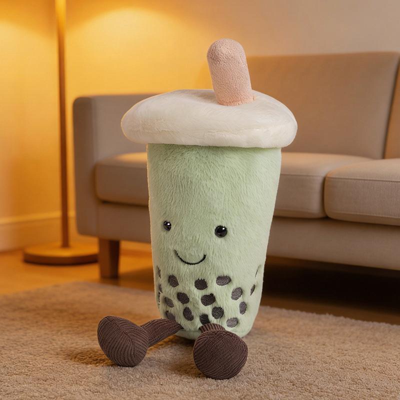 Adorable Pink Latte Matcha Green Milk Tea Cup Pillow Plush Toy with Small Pearl Detail Cute Funny Doll Decoration for Home