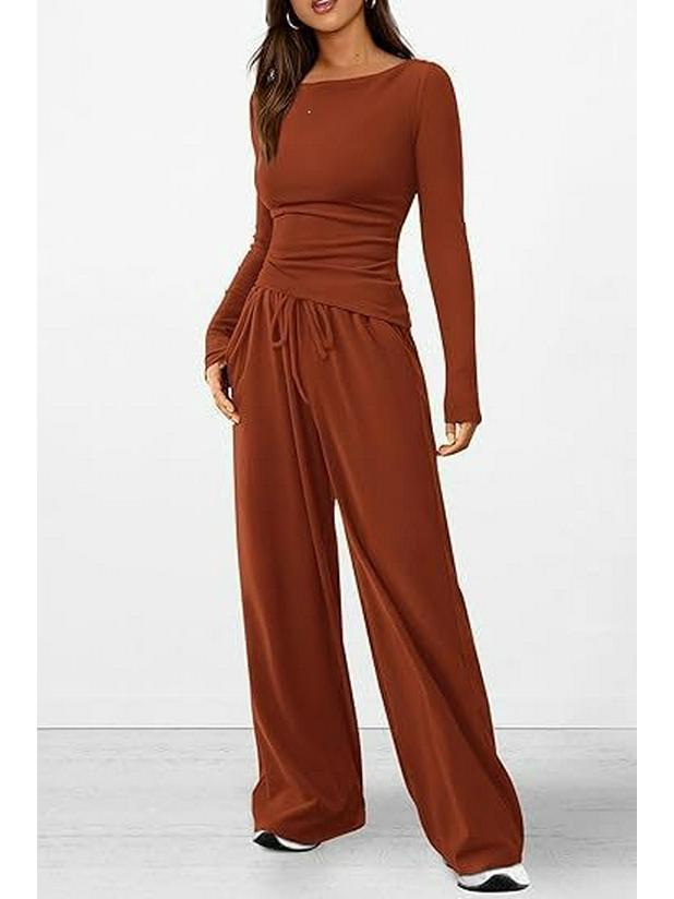 Asymmetrical Long-Sleeve T-Shirt & Wide-Leg Pants Casual Loungewear Set 2025 Autumn Collection