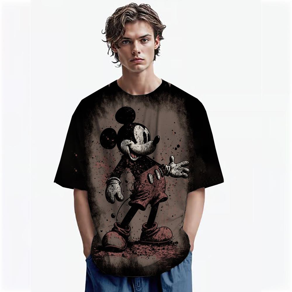 Disney Men Mickey Mouse Print T-Shirt Summer Boy Street Fashion Casual Sports Loose O Neck Quick Dry Short Sleeve Clothing Kid