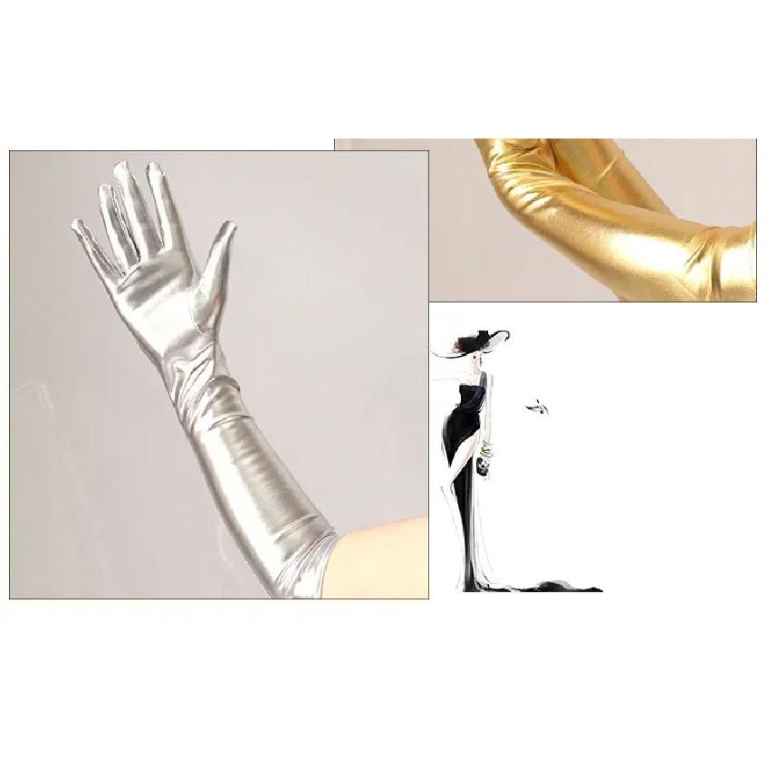 Long Patent Leather Gloves Sexy Coated Gloves Gold Silver Glossy Leather Long Gloves Steel Pole Stage Performance Gloves Y2k