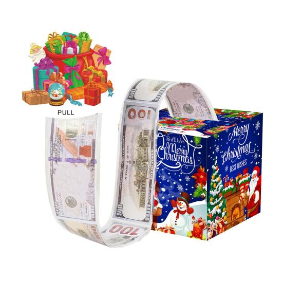 Christmas Money Box Pull-out Cash Gift Box DIY Holiday Money Gift Box with Transparent Bags Christmas Money Holder Pull Box for Kids Adults