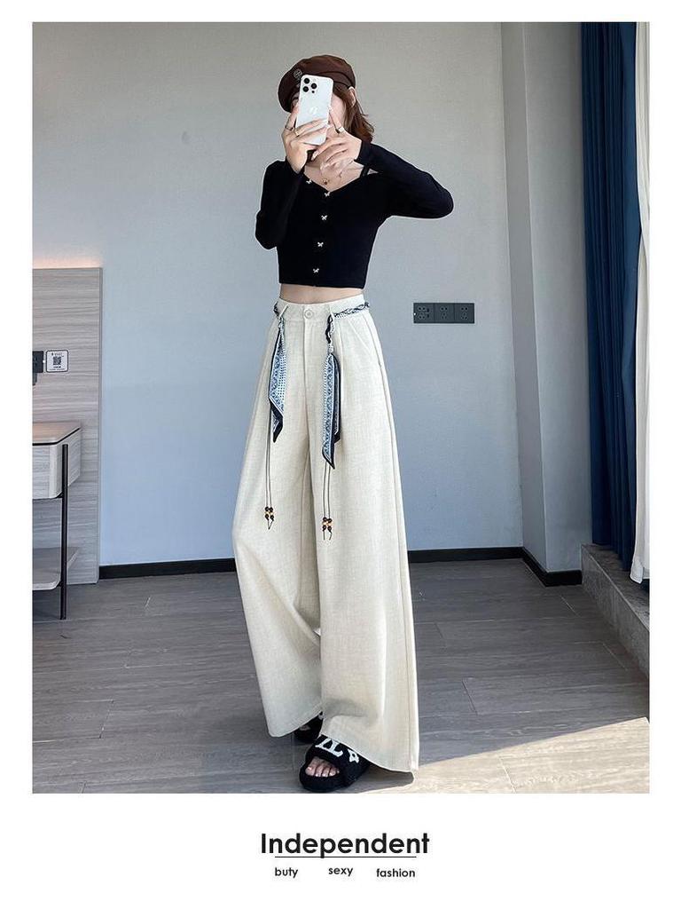 Women's 2026 Spring/Summer High-Waisted Wide-Leg Suit Pants with Woven Belt