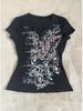 Crop Top Stampato Scollo a V Farfalla Vintage Usurato Vestibilità Aderente