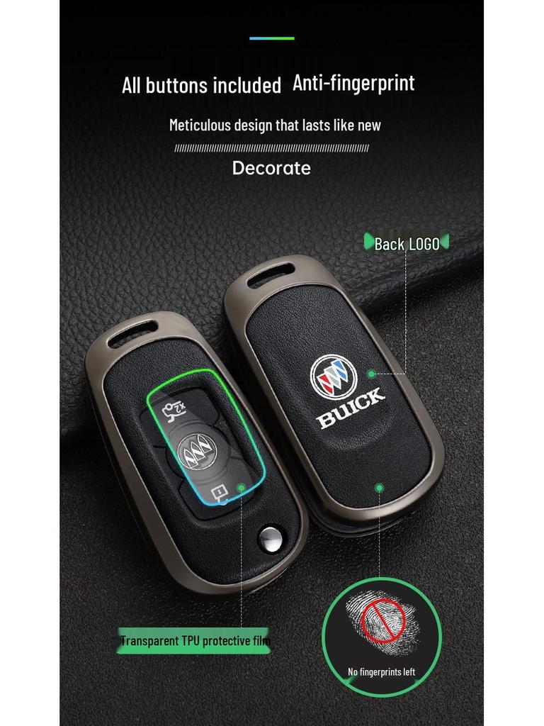 Leather Metal Car Key Cover for 16-17 Buick Verano GS Sedan/Hatchback