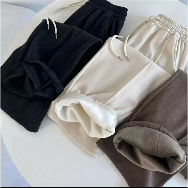 Composite Fleece Thickened Warm Elastic Waist Loose Straight Leg Casual Pants