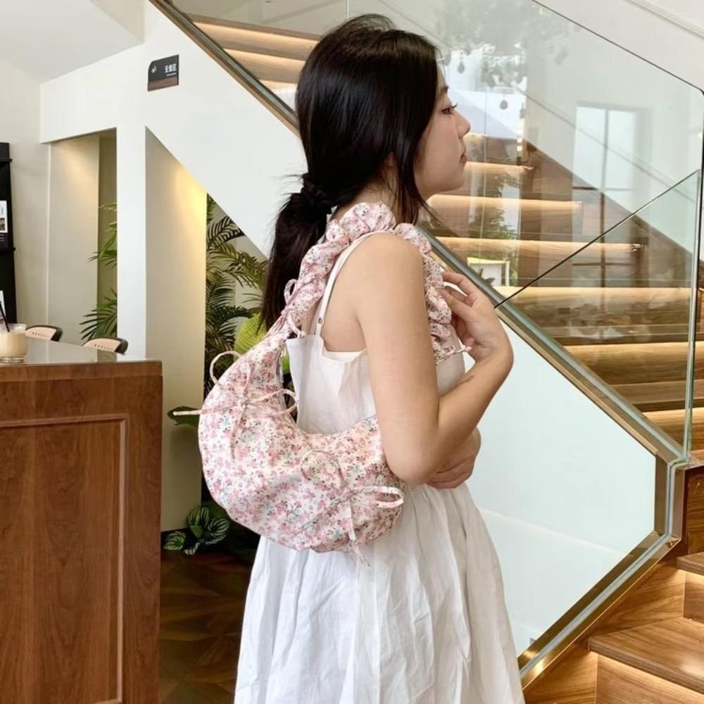 Sweet Floral Pleated Bowknot Underarm Bag Ruffles Casual Crossbody Bags  Travel
