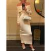 Street Sexy Twisted off-Shoulder Classic Dress Slim Fit Long Sleeves Fashion All-Match Pure Color Base Dress