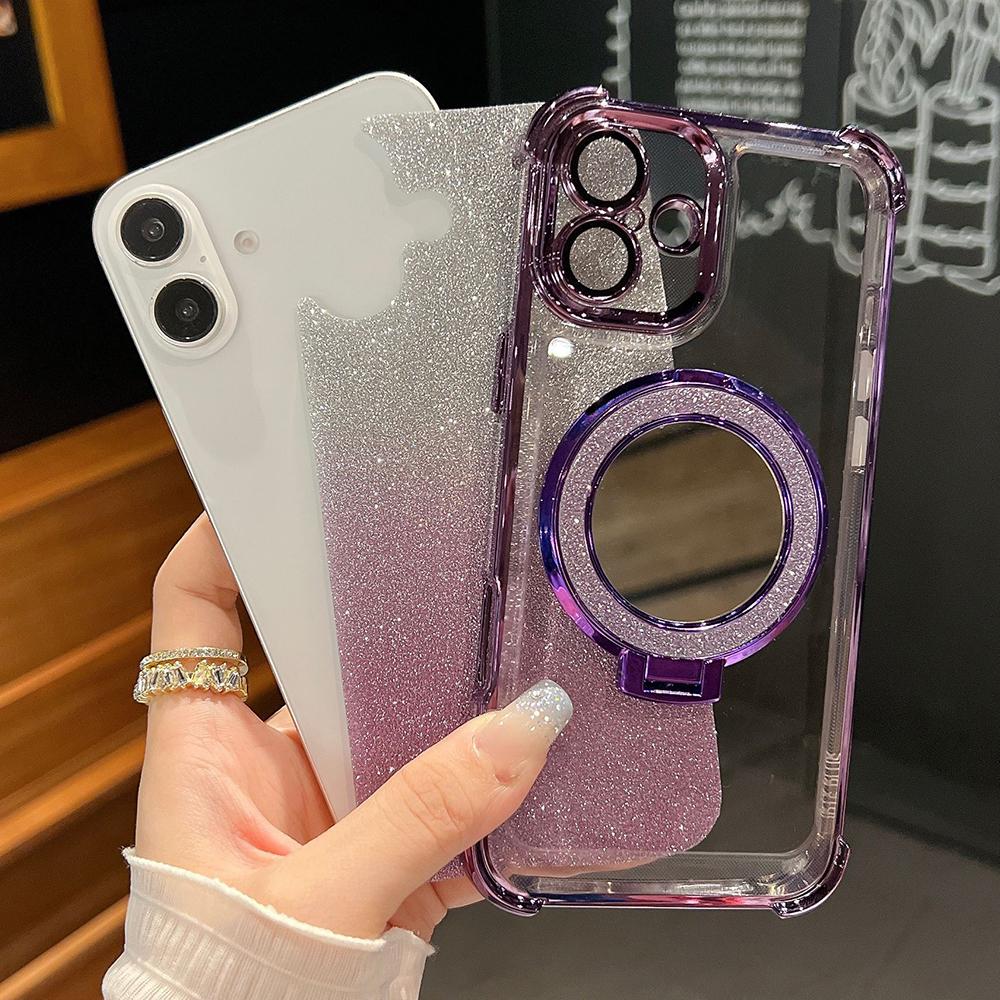 Plating Flash Mirror Holder Stand Weiches Silikon Vier Ecken Luftkissen Stoßfeste Schutzhülle für OPPO Reno Realme OnePlus Vivo