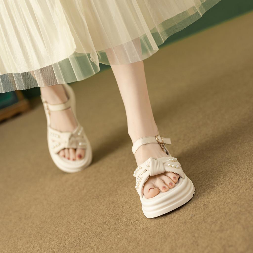 Mode Damen Freizeitschuhe Neu Kawaii Perlenkette Mary Jane Damen Schuhe Mode Vielseitige Lolita Slipper Outdoor Sandalen