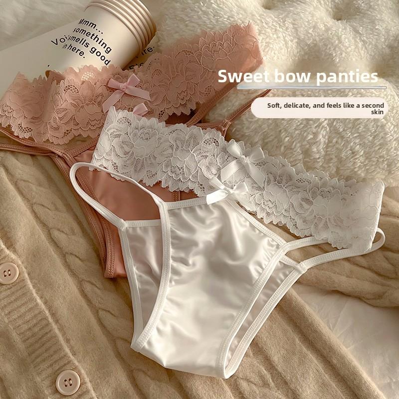 Ladies Summer Thin Sexy Lace Lace Satin Hollow Low Waist Triangle Briefs