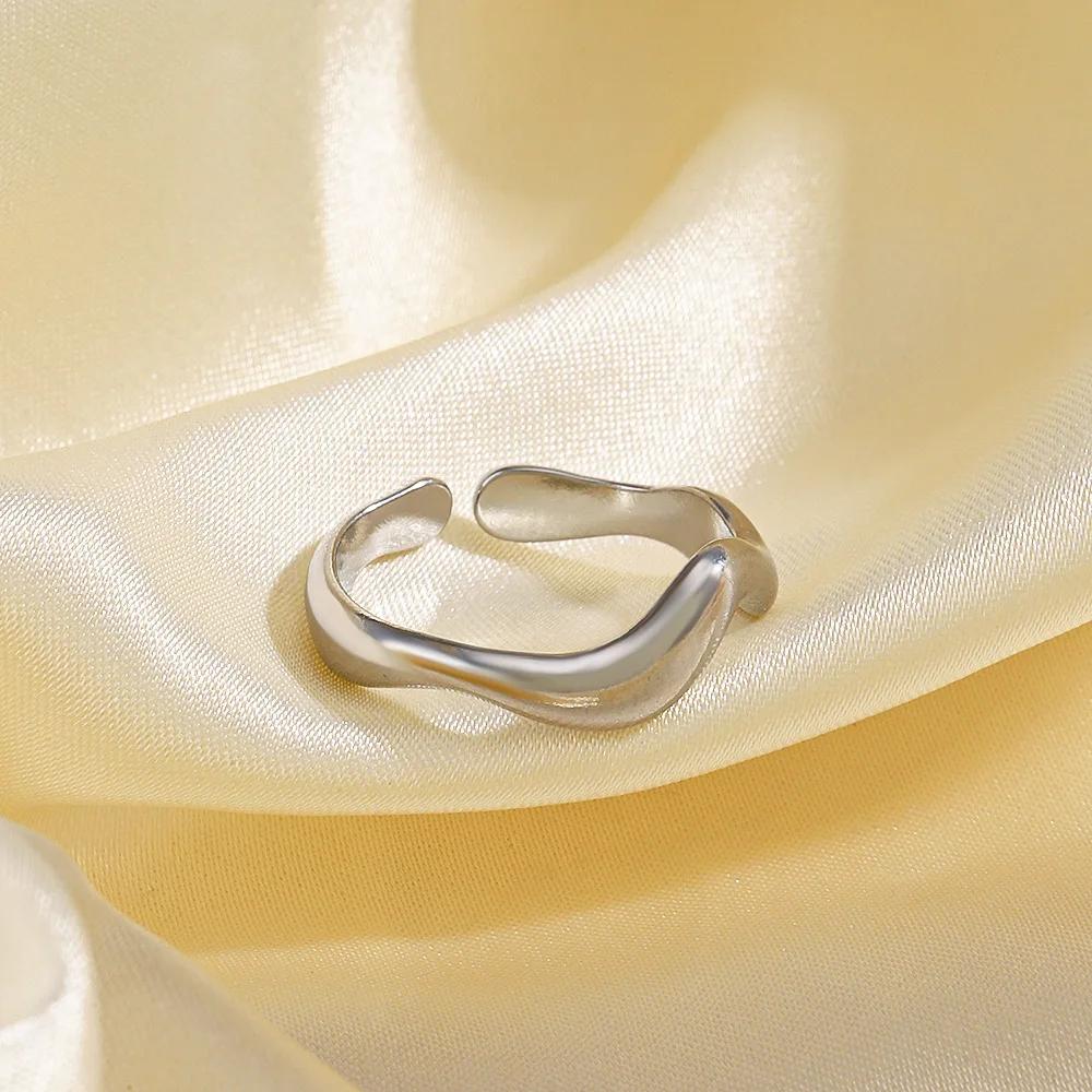 Vintage Stainless Steel Geometric Wave Rings for Women Gold Color Adjustable Rock Ring Aesthetic Wedding Trend Jewelry Gift