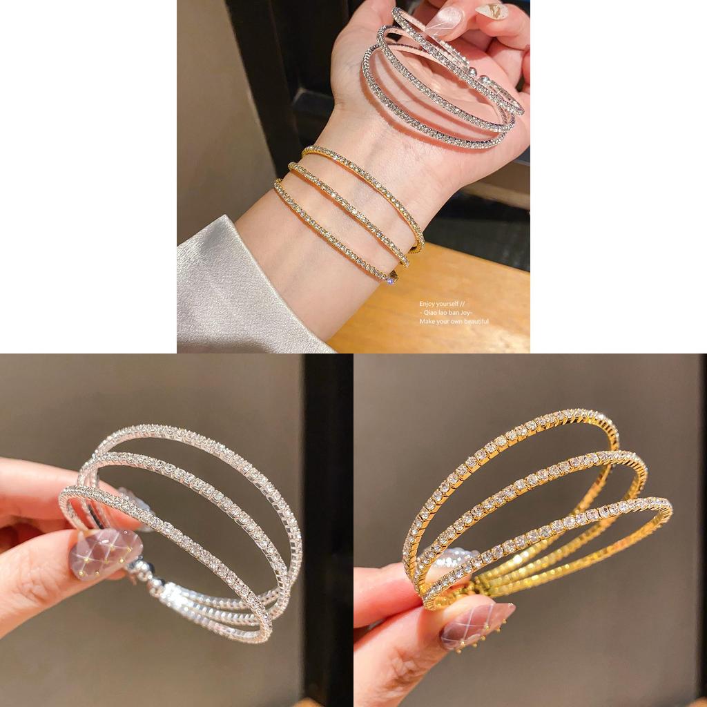 Minimalistisches dreilagiges Armreif-Armband mit Diamant-Inlay aus Kupfer für Damen