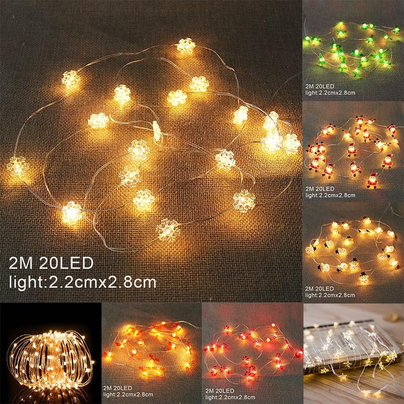 2m Hanging 20led Christmas Lights Snowflake Candy Cane Xmas Tree Battery Powered