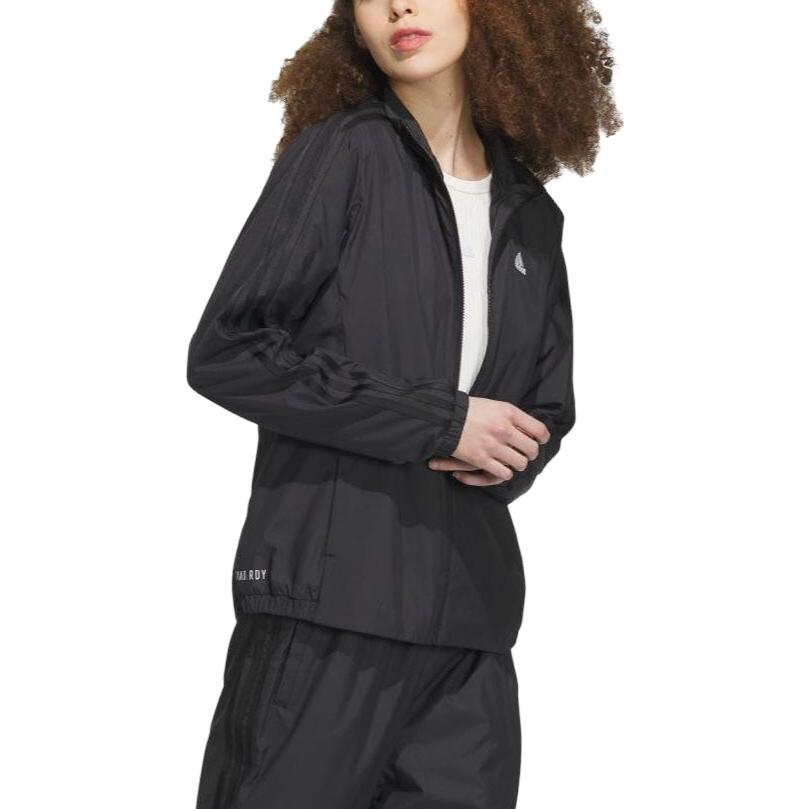 Adidas Solid Color Letter Print Zip Stand Collar Long Sleeve Jacket Women jackets Black IK9862