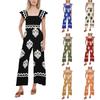 Dam Jumpsuit Bohemiskt Tryck Casual Hög Midja Vida Ben Jumpsuit Med Ficka