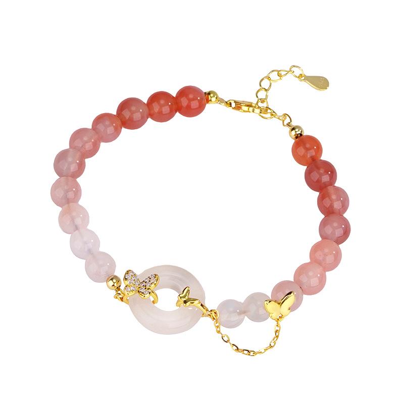 Elegant Hetian Jade & Agate Gradient Bracelet for Women - S925 Sterling Silver, New Chinese Style Peace Buckle Jewelry. S925 Silver
