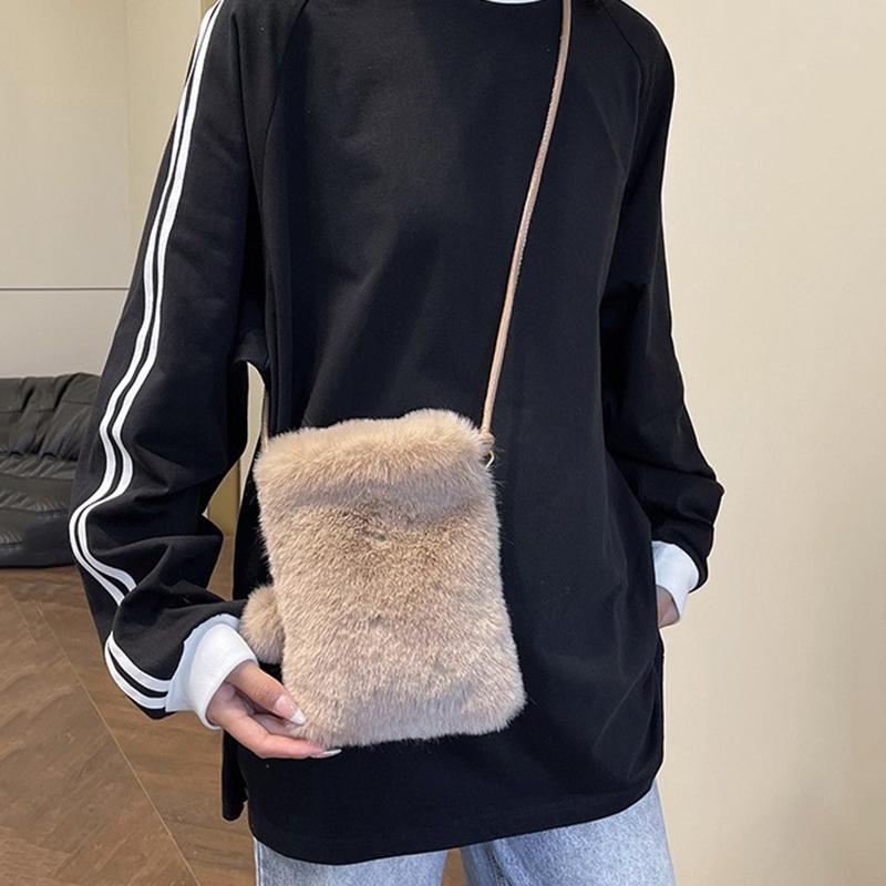 Yogodlns New Plush Shoulder Bag For Women, Mini Solid Color Plush Wallet, Cute And Versatile For Coins, Cell Phone Pouch