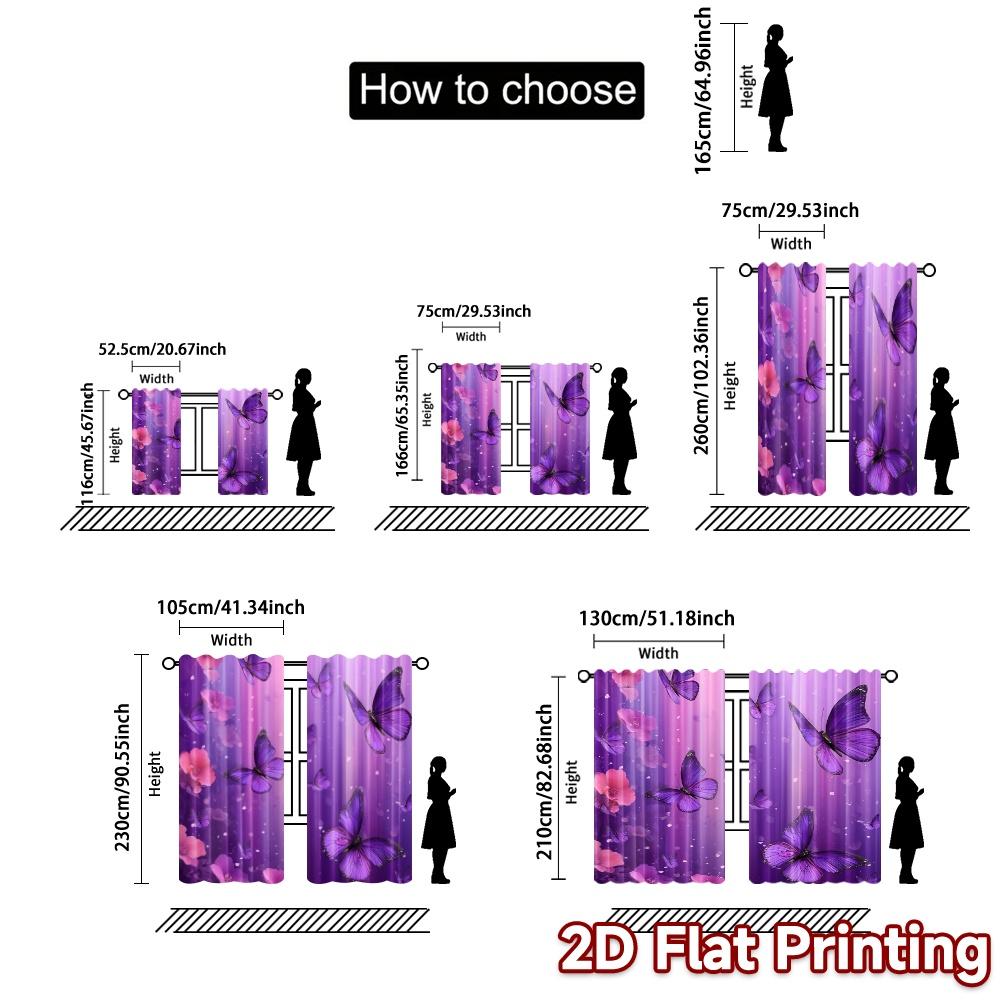 2D Flat Printing  JIT 2pcs   Curtains (Without Rod) Butterfly Veil Chic Curtain Chic Machine Washable Fabric Curtains Outdoor