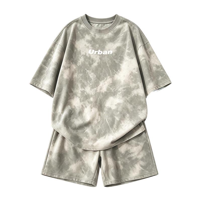Women's Summer Tie-Dye Print Short Sleeve T-Shirt & Wide-Leg Shorts Set