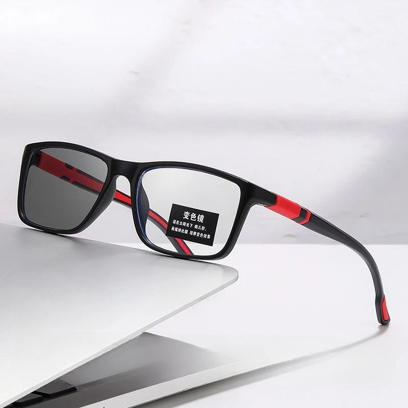 

New ultra-clear and fashionable men s photochromic reading glasses, sports glasses and anti-blue light glasses Anti blue light червоний