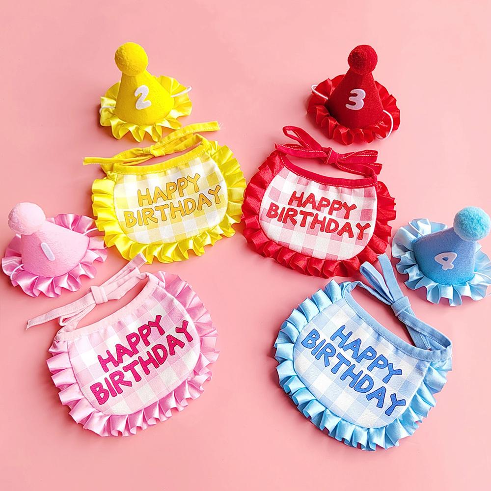Pet Birthday Party Hat Bib Dogs Cat Dress Up Caps Cat Saliva Towel Funny Photography Props Gift Cute Pet Party Costume