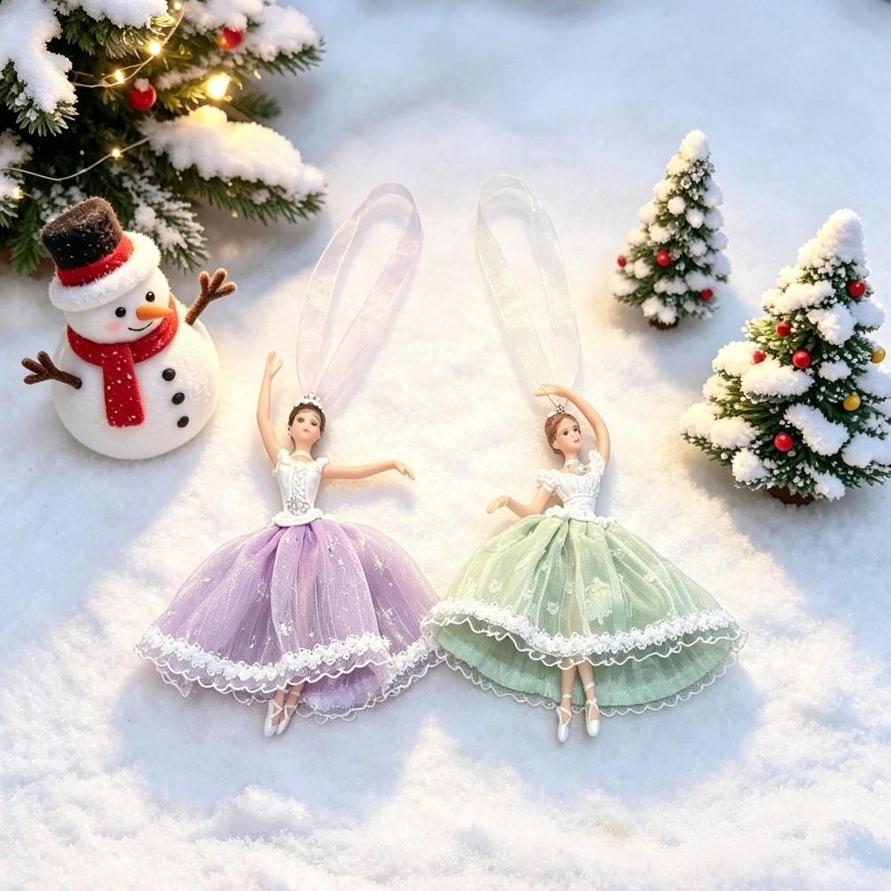 Plastic Christmas Ballet Girl Pendant Tulle Skirt Dance Theme Ballet Dancer Ornament with Shining Wings Hanging