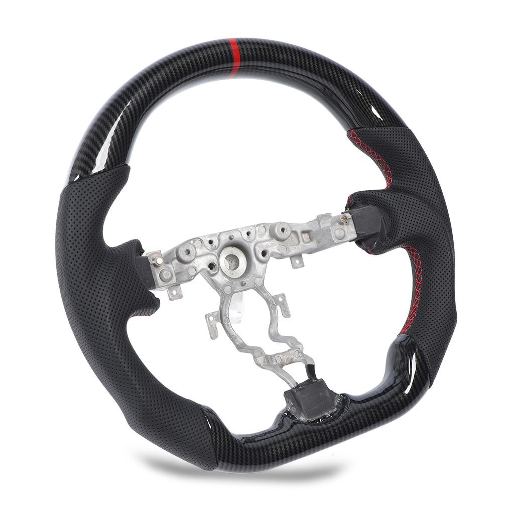 Hydro Dip Steering Wheel Carbon Fiber Look Flat Bottom Perforated Leather Hand Grips for 370z 2009 to 2020