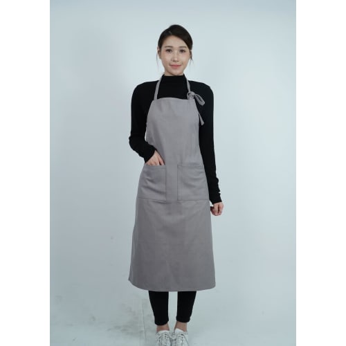 Nika Women's Linen Apron, Full Apron with Pockets, Long Length, Blue-Gray