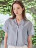 NOUVE Notched Collar Crop Blouse - Sky Blue