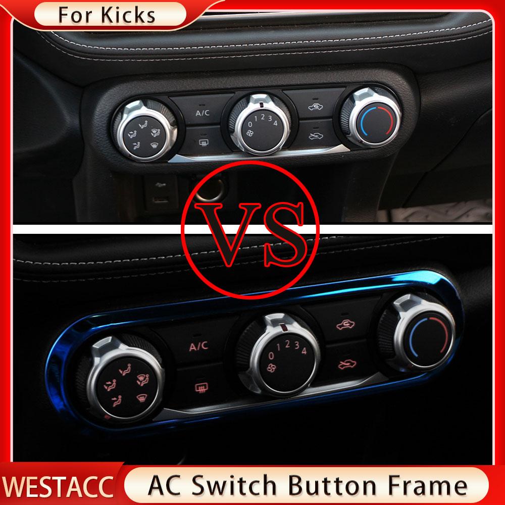Stainless Steel Car Air Conditional AC Switch Button Frame Decoration Cover Trim Sticker for Nissan Kicks 2016-