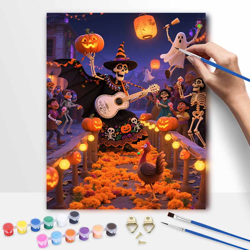 Disney Coco Skeleton Guitar Pumpkin Oil Paint by Numbers Painting Kit Hand Painted Home Decor Gift 20x30cm