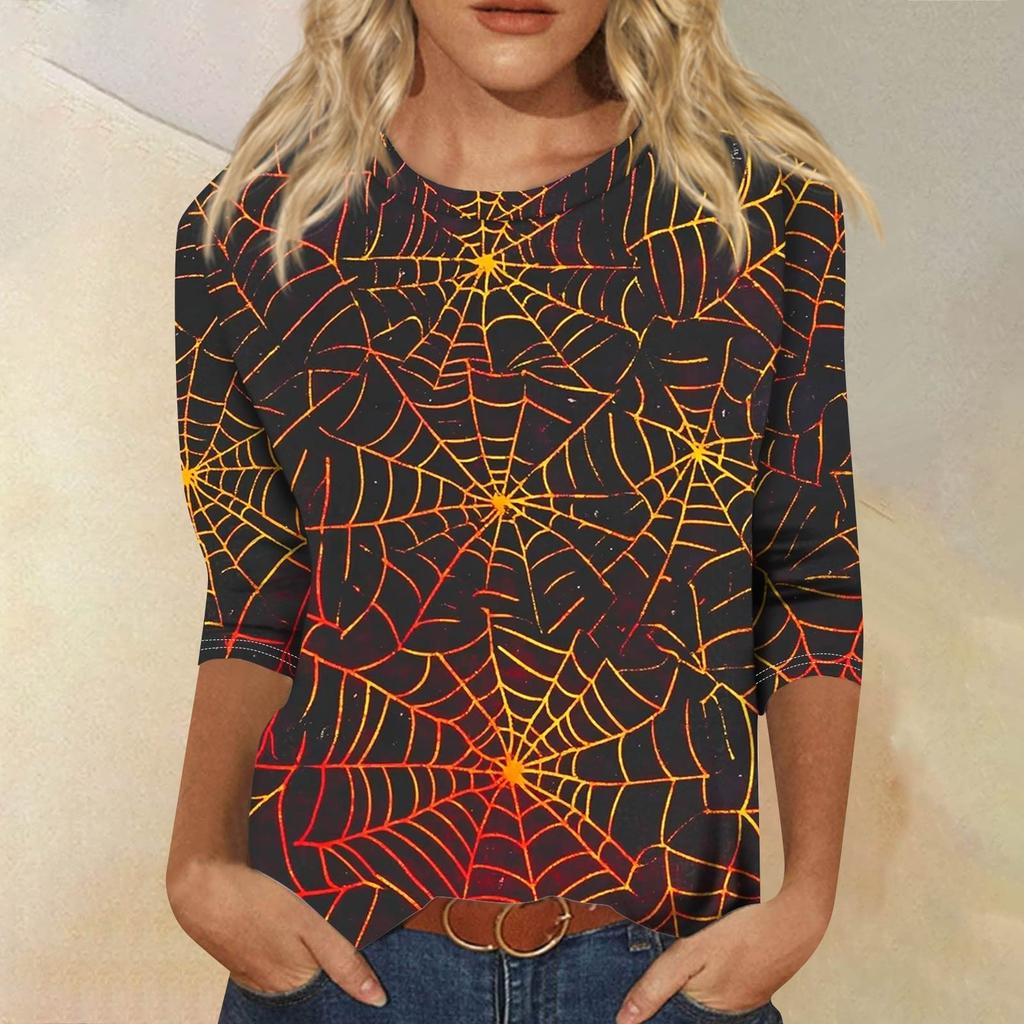 Women's Fashion Casual Round Neck 3/4 Sleeve Loose Printed T-Shirt Ladies Top