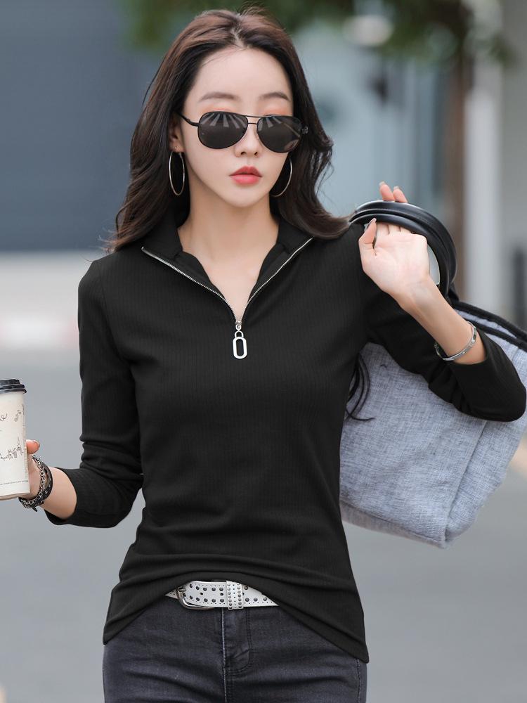 2024 Fall/Winter Women's Slim Fit Half-High Collar Long Sleeve Zipper Top