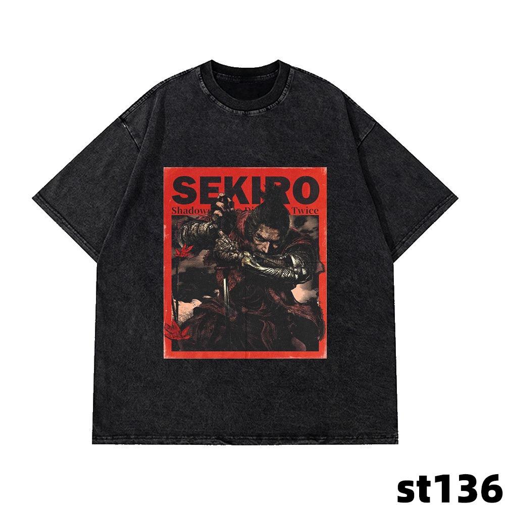 

Japan Classic Samurai Fighting Game Sekiro Samurai Tshirt Unisex Women Washed Vintage Loose Cotton Oversize Streetwear Hip Hop Tee 2XL