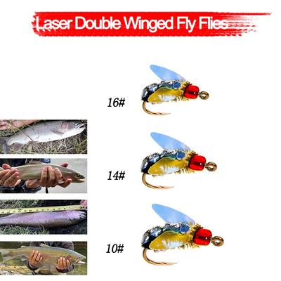 5pcs Realistic Laser Double Winged Fly Fishing Flies Artificial Bionic Flies Insect Lure for Bass Fishing Trout Lure Carp Bait