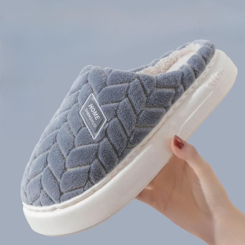 New Fleece Slippers, Women's Plush Home Anti-slip Thickened Warm Cotton Shoes