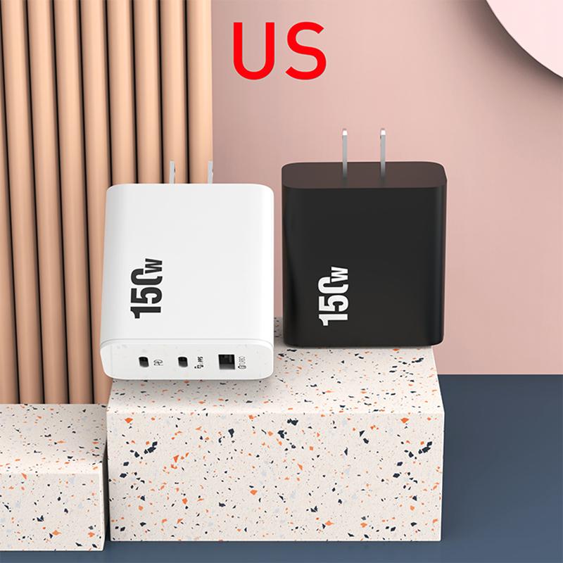 Caricabatterie super rapido da 150 W, ricarica ultra rapida, 3 porte PD tipo C per iPhone, Samsung, Xiaomi