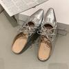 Damenschuhe Schleifenslipper Damen Sommer Erhöht Intern Niedrig 2025 Silber Stoff Mary Janes PU Gummi Rom Schmetterling-