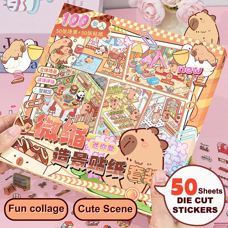 50 Styles Miniature Scene Landscape Stickers Three-Dimensional House Stickers Toys Girls Birthday Gifts