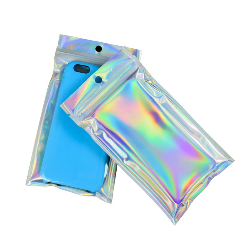 

50pcs Iridescent Zip Lock Bags Pouches Cosmetic Plastic Laser Holographic Makeup Storage Bag Hologram Zipper Bags Gift Packaging 6x10cm