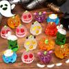 8PCS Spooky Halloween Luminous Pumpkin Ghost Mini Glow In The Dark Resin Craft Statues Vivid Color Home Party Display Kids