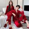 Luxurious Gold Velvet Couple Pajamas – Thick, Long-Sleeved, Plus-Size for Autumn/Winter, Suitable for Home or Outdoor Wear