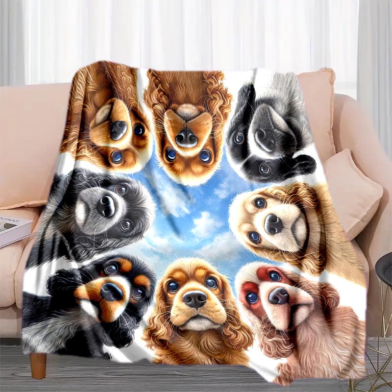 1PC Dog cute printed blanket, all season lightweight home office outdoor nap multifunctional blanket A5