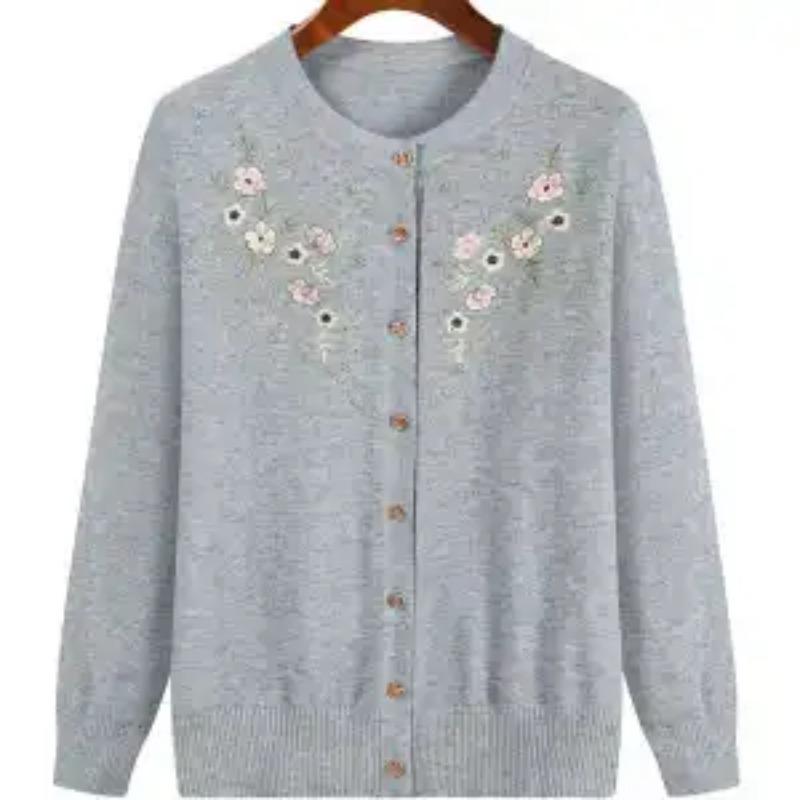 

Кардиган для пожилых людей среднего возраста, вязаный, осенне-зимний, с принтом, с ромбовидной инкрустацией, повседневный, бабушкин, универсальное пальто XL серый